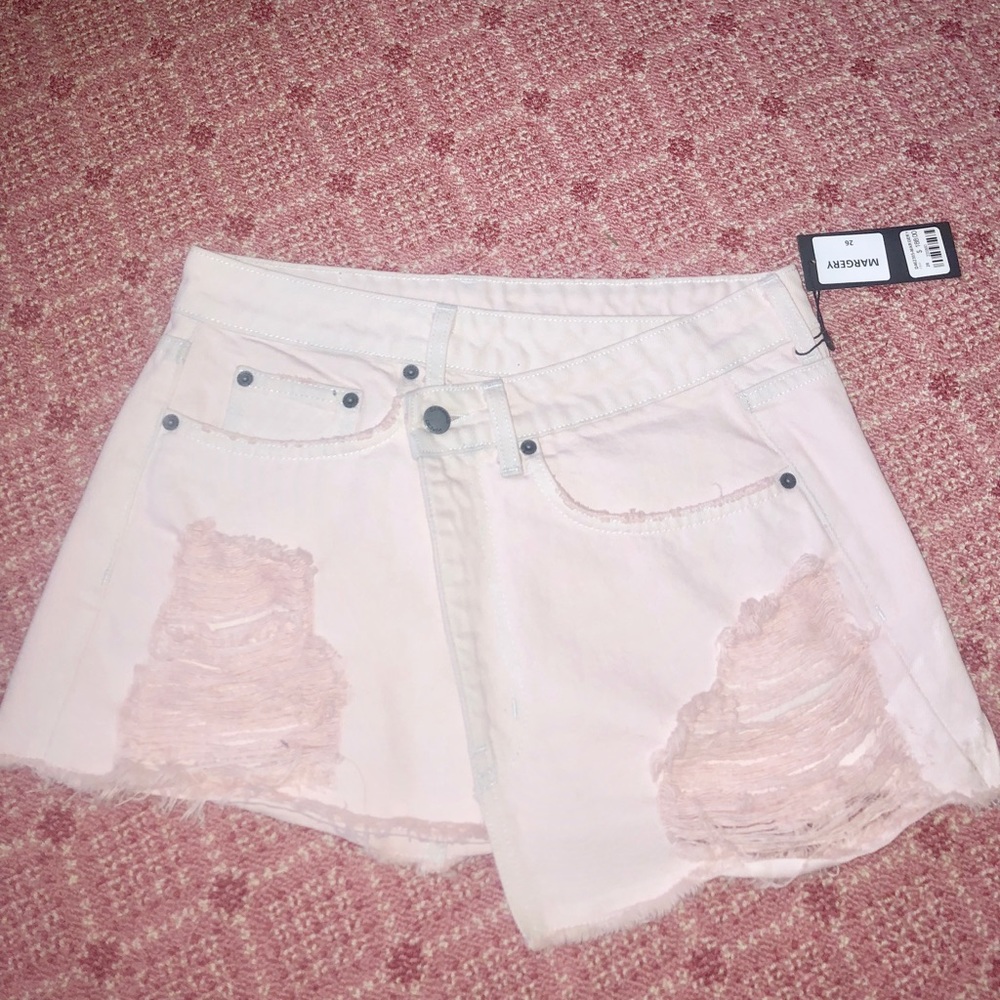 LF Carmar Denim Light Pink Asymmetrical Jean Skirt